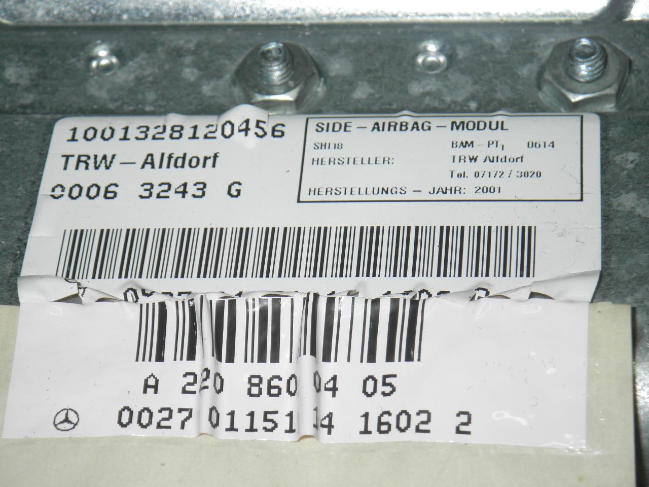 Airbageinheit Seite hinten rechts MERCEDES-BENZ S-KLASSE (W220) S 320 CDI (220.026, 220.126) A2208600405 - 226559